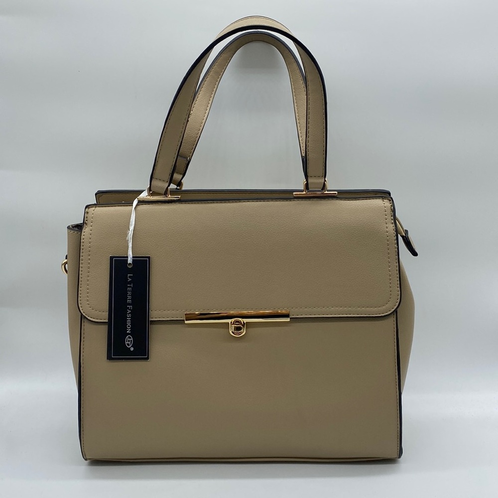 NWT La Terra Purse Handbag Satchel Shoulder Bag Vegan Tan Brown Womens
